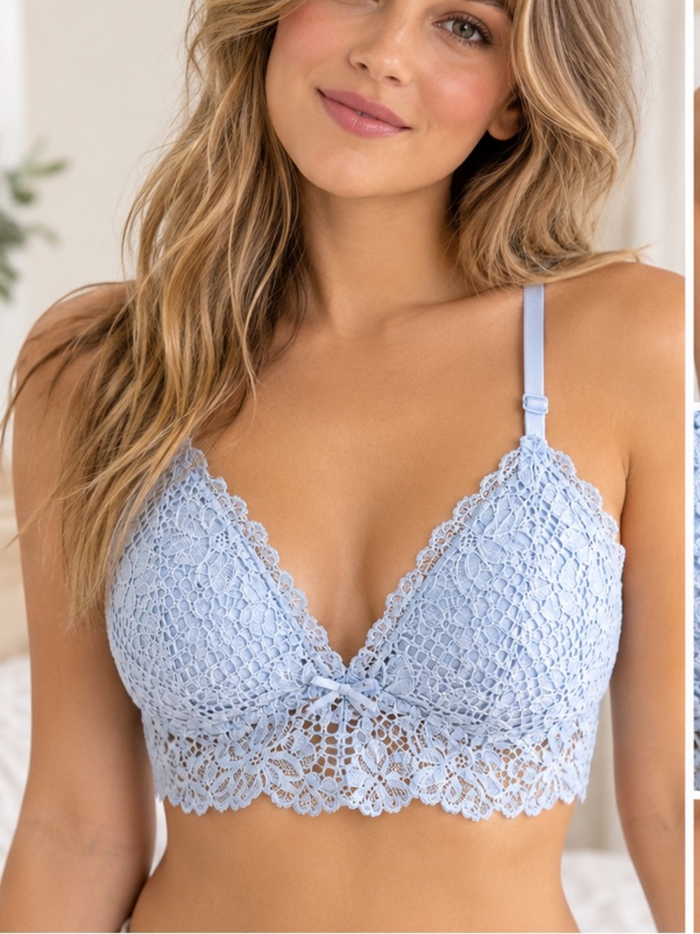 Aerie Padded Wireless Lace Cami Tank Bra Bralette in Light Blue